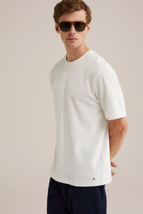 we fashion relaxed fit T-shirt met structuur Gebroken wit