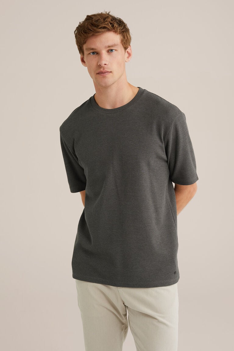 We Fashion Relaxed Fit T-shirt Met Structuur Grijsgroen