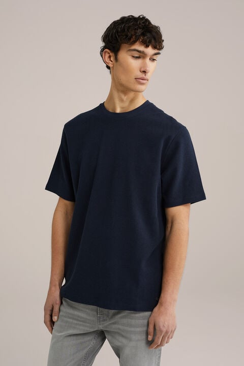 we fashion Relaxed fit T-shirt met structuur Marineblauw