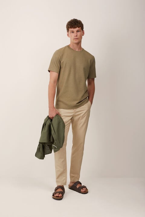 we fashion Relaxed fit T-shirt met structuur Olijfgroen