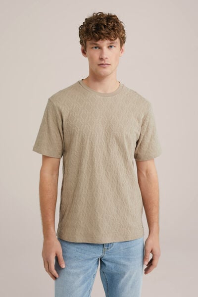 We Fashion Relaxed T-shirt Met Structuur Olijfgroen