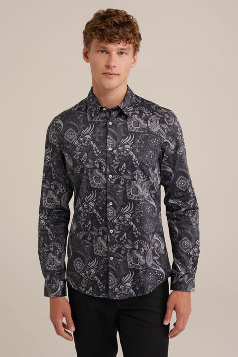 We Fashion Satijn Look Overhemd Met Dessin Donkergrijs