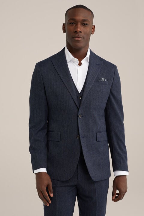 we fashion slim fit blazer met jacqaurd-dessin Donkerblauw