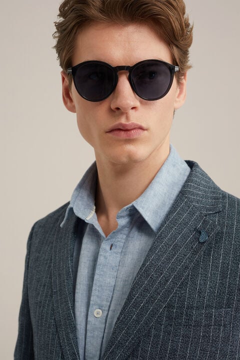 we fashion slim fit blazer van een linnenmix Grijsblauw