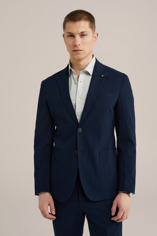 We Fashion Slim Fit Blazer Van Seersucker Donkerblauw