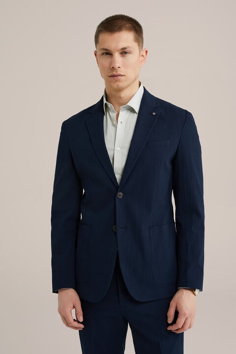 we fashion Slim fit blazer van seersucker Donkerblauw