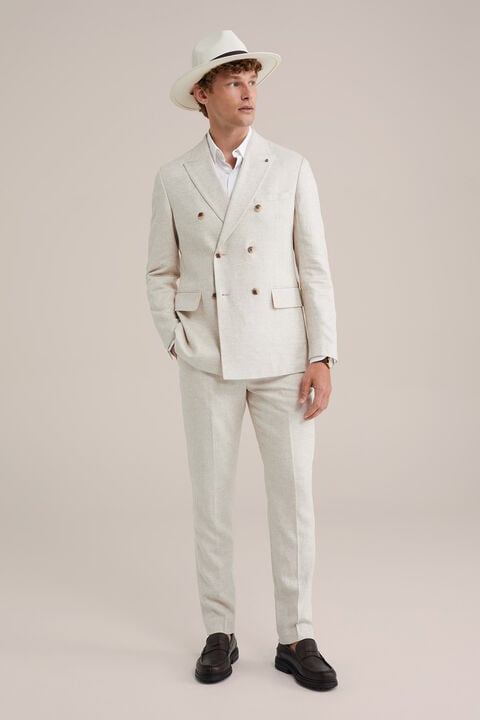We Fashion Slim Fit Double Breasted Blazer Van Linnenmix Beige