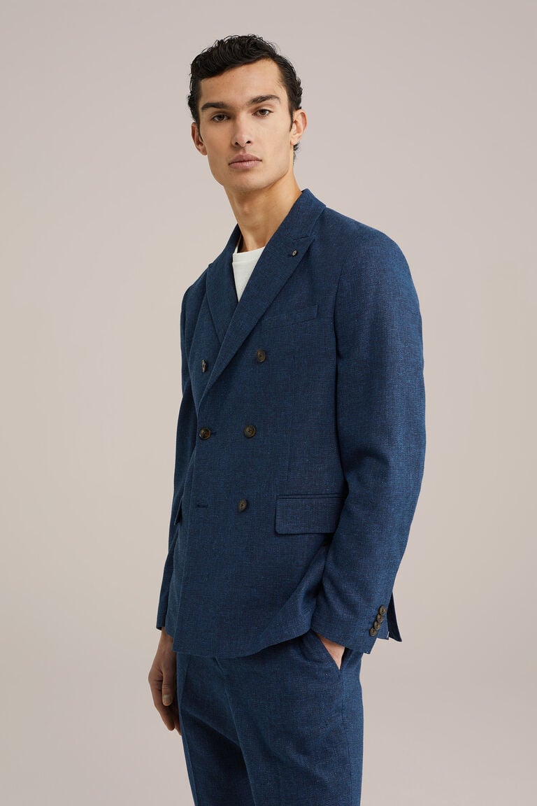 We Fashion Slim Fit Double Breasted Blazer Van Linnenmix Donkerblauw