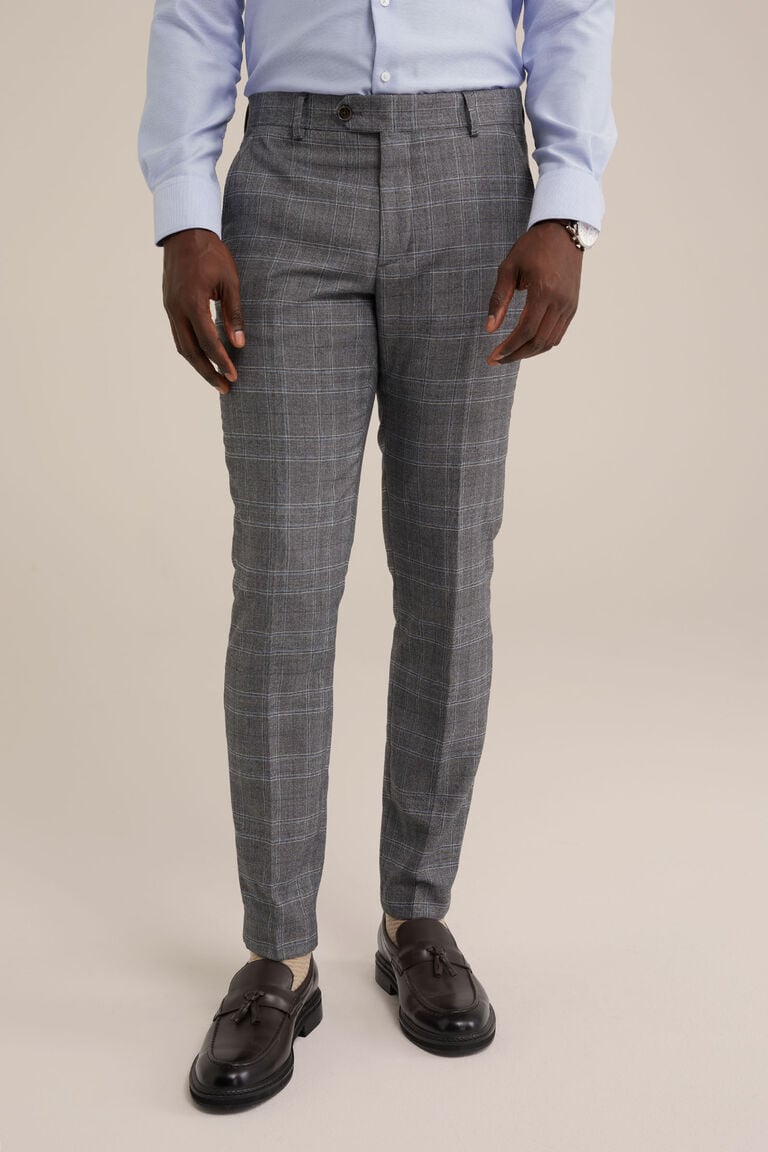 We Fashion Slim Fit Geruite Flanel Pantalon Lichtgrijs