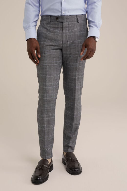 We Fashion Slim Fit Geruite Flanel Pantalon Lichtgrijs