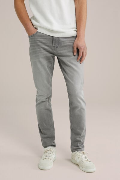 We Fashion Slim Fit Jeans Met Medium Stretch Lichtgrijs