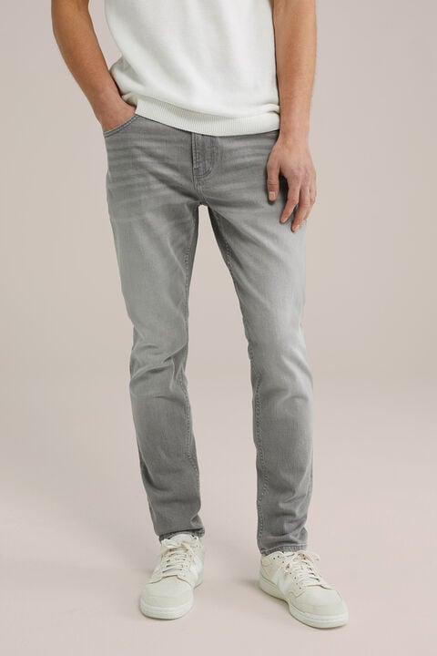 we fashion slim fit jeans met medium stretch Lichtgrijs