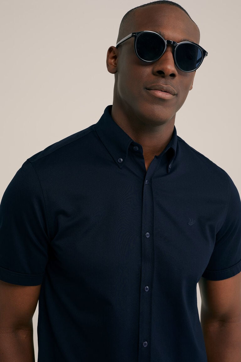 We Fashion Slim Fit Overhemd Met Stretch Donkerblauw