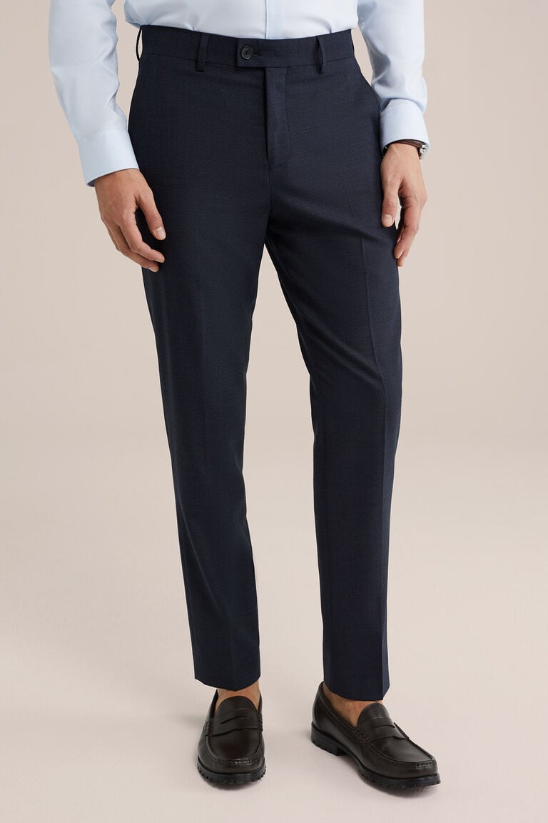 We Fashion Slim Fit Pantalon Met Jacquard Structuur Donkerblauw