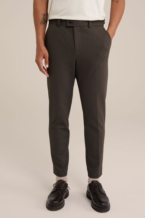 we fashion Slim fit pantalon van kreukvrij gebreid nylon Donkergroen