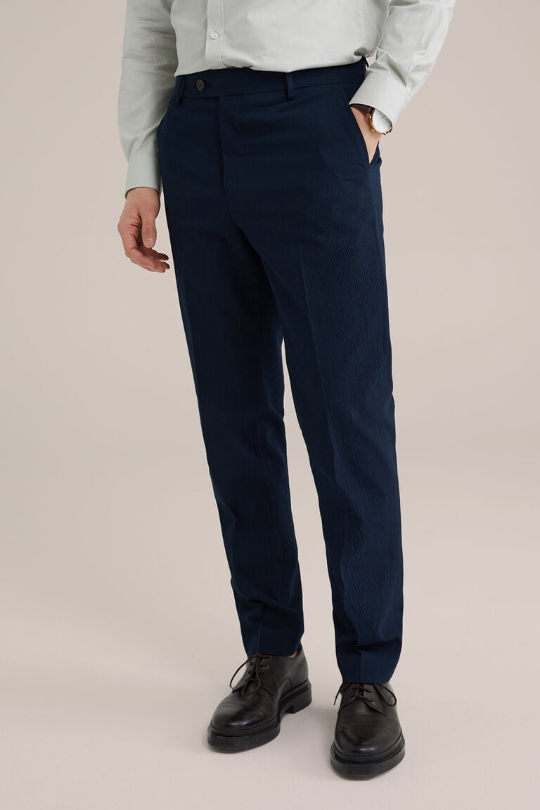 We Fashion Slim Fit Pantalon Van Seersucker Donkerblauw