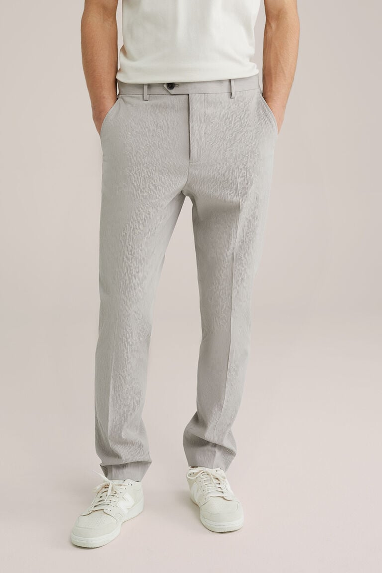 We Fashion Slim Fit Pantalon Van Seersucker Lichtgrijs
