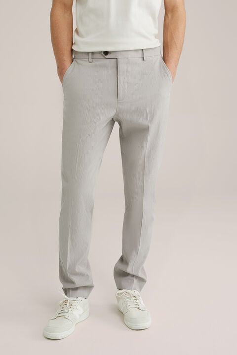We Fashion Slim Fit Pantalon Van Seersucker Lichtgrijs