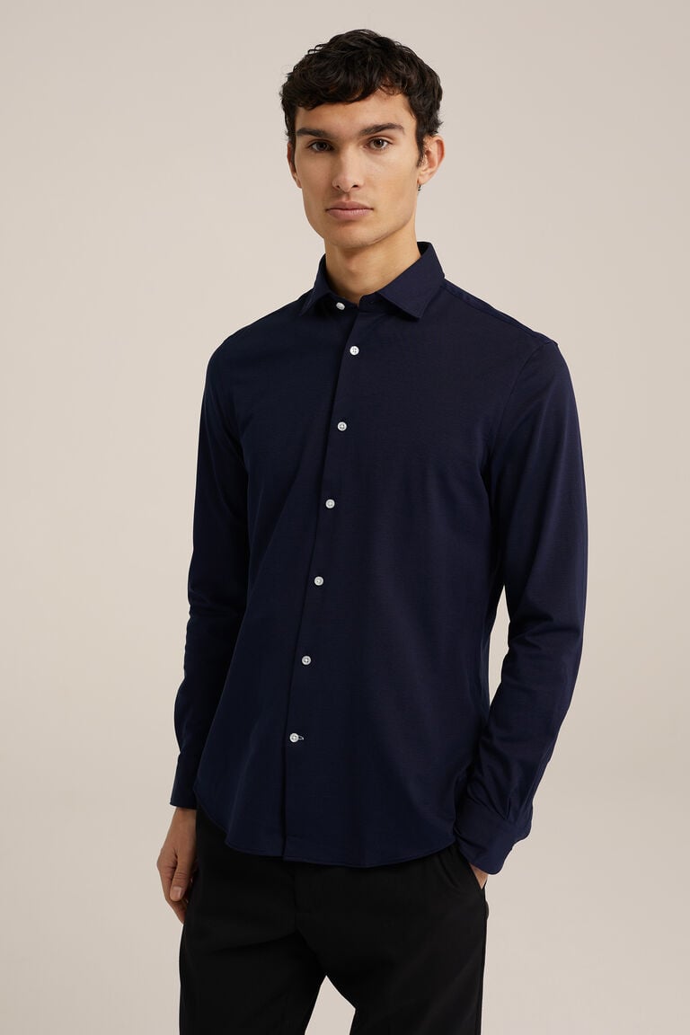 We Fashion Slim Fit Pique Jersey Overhemd Donkerblauw