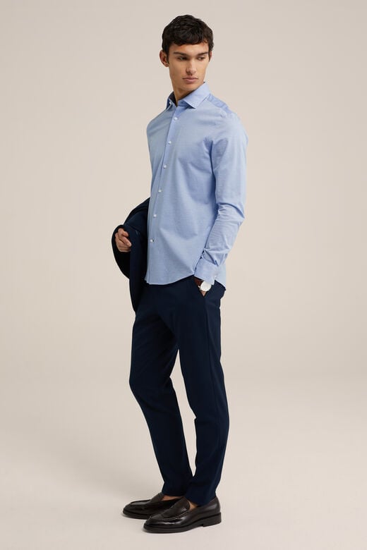 We Fashion Slim Fit Pique Jersey Overhemd Lichtblauw