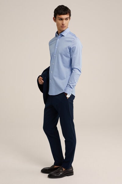 We Fashion Slim Fit Pique Jersey Overhemd Lichtblauw