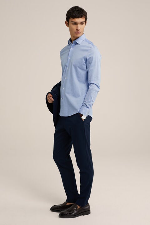 we fashion slim fit pique jersey overhemd Lichtblauw