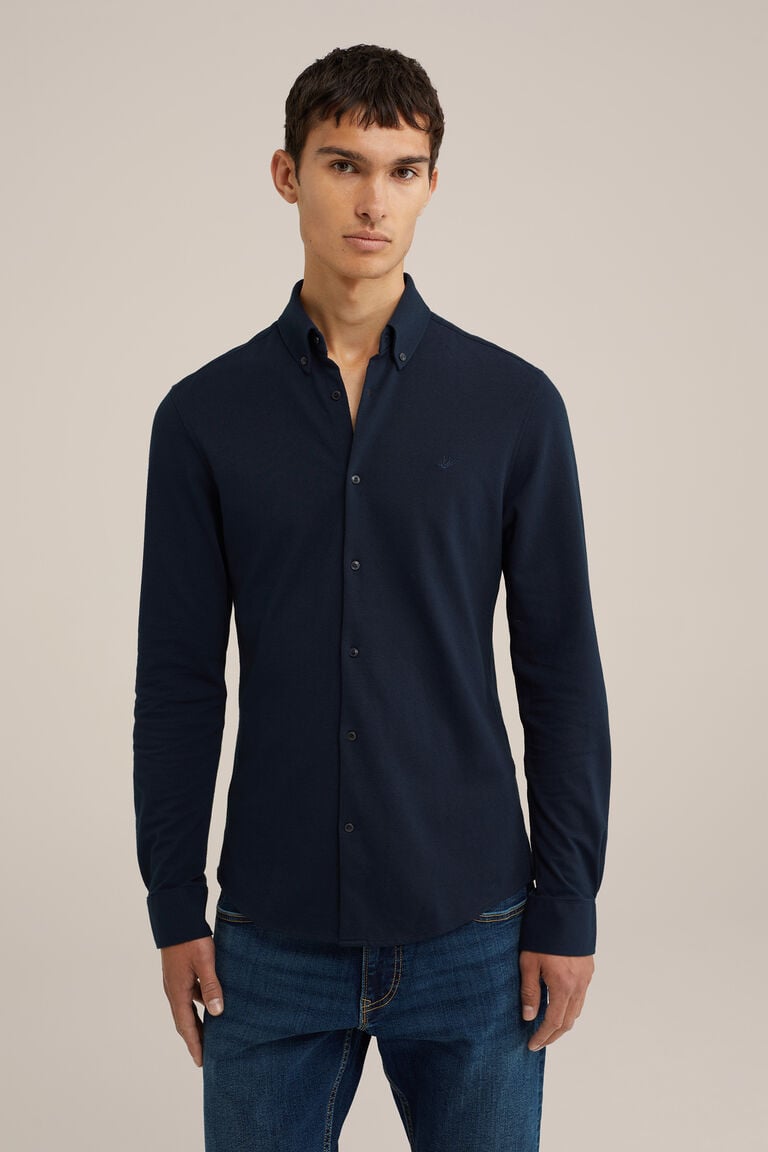 We Fashion Tall Fit Overhemd Van Piquéjersey Donkerblauw