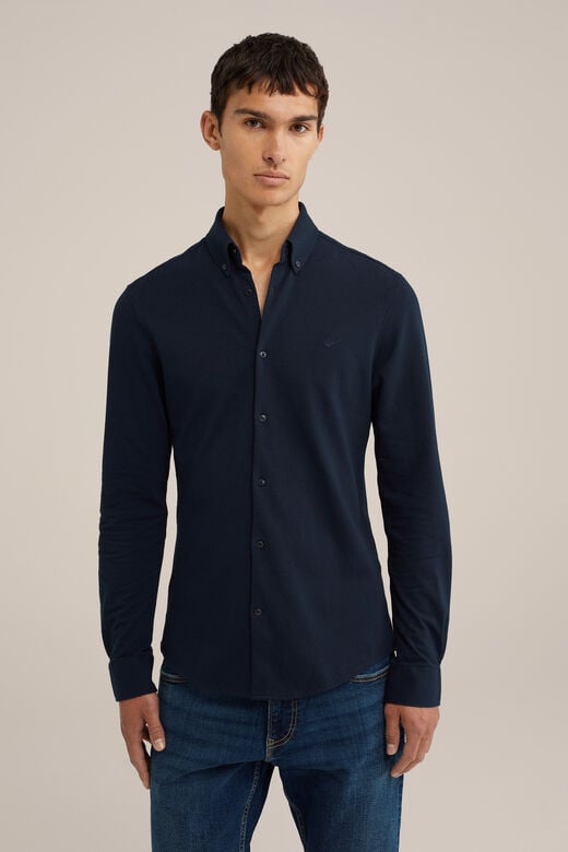 We Fashion Tall Fit Overhemd Van Piquéjersey Donkerblauw