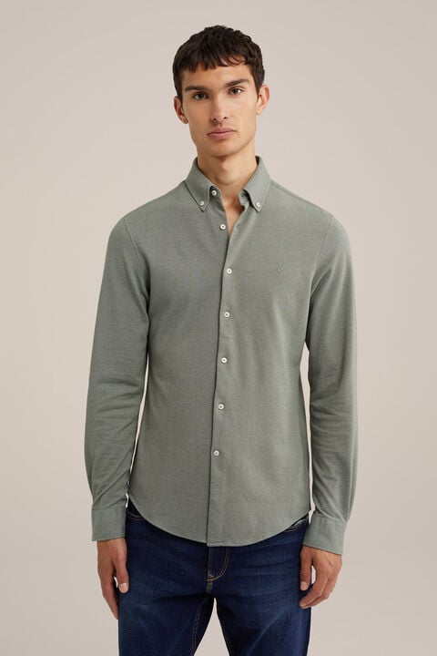 we fashion tall fit overhemd van piquéjersey Zeegroen