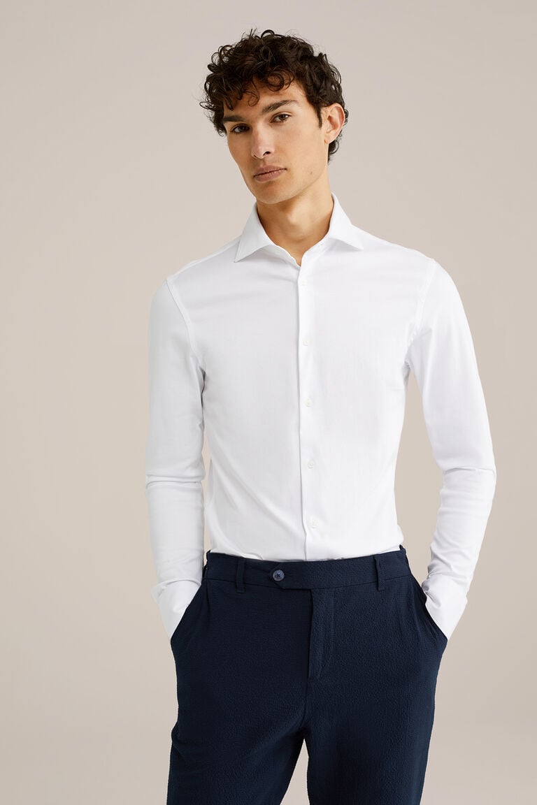 We Fashion Tall Fit Premium Easy-care Jersey Overhemd Wit