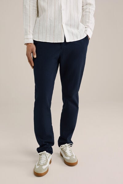 We Fashion Tapered Pantalon Van Seersucker Donkerblauw
