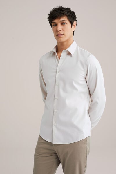 We Fashion Twill Geweven Overhemd Van Katoenmix Met Stretch Gebroken Wit