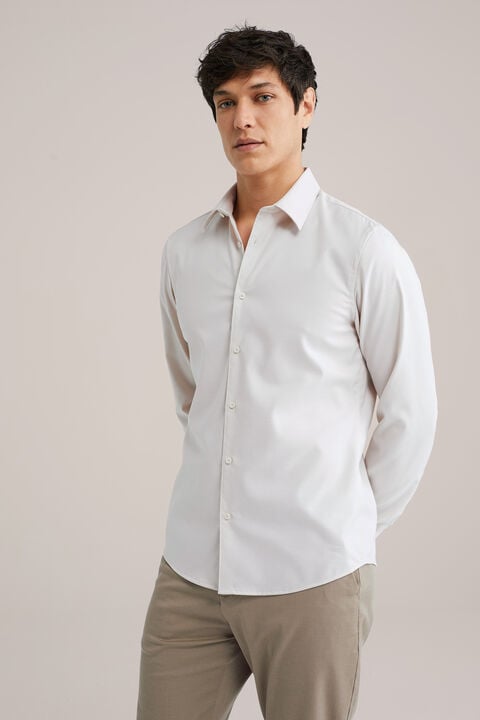 we fashion Twill geweven overhemd van katoenmix met stretch Gebroken wit