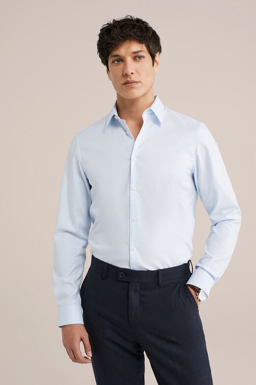 We Fashion Twill Geweven Overhemd Van Katoenmix Met Stretch Lichtblauw