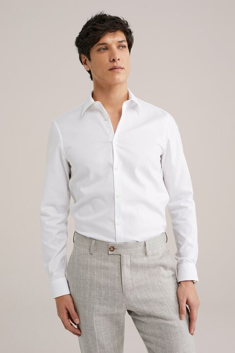 we fashion Twill geweven overhemd van katoenmix met stretch Wit