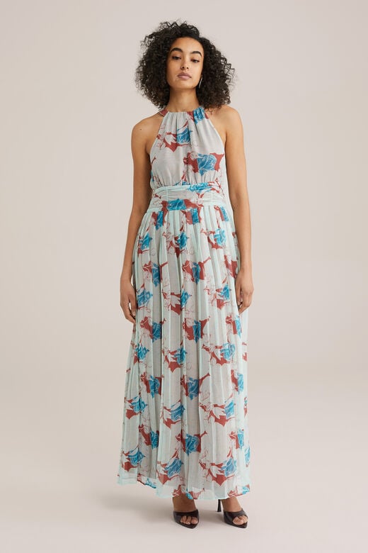 We Fashion Damen-Maxikleid Mit Muster Hellblau