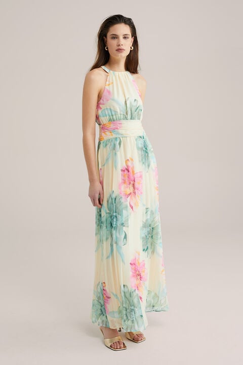 we fashion Damen-Maxikleid mit Muster Hellgelb