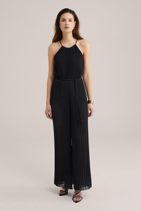 We Fashion Damen-Plissee-Jumpsuit Schwarz