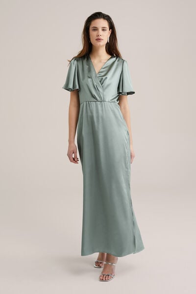 We Fashion Dames Maxi Jurk Van Satijn Lichtgroen