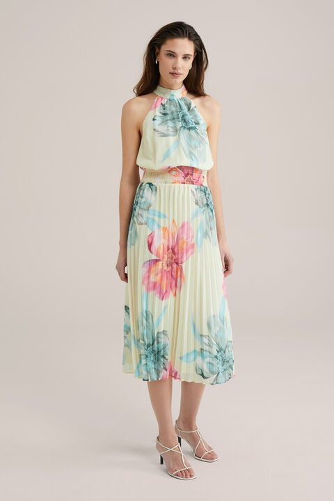 we fashion Dames plissé jurk met dessin Lichtgeel