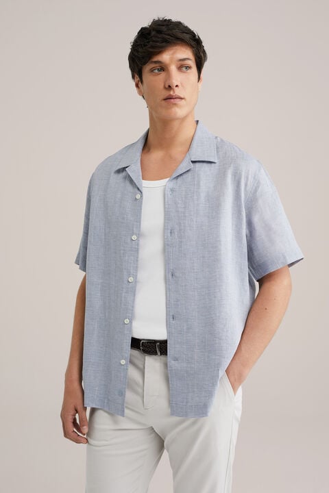 we fashion easy-care linnen overhemd Blauw
