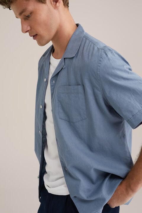 we fashion easy care linnenmix overhemd Grijsblauw