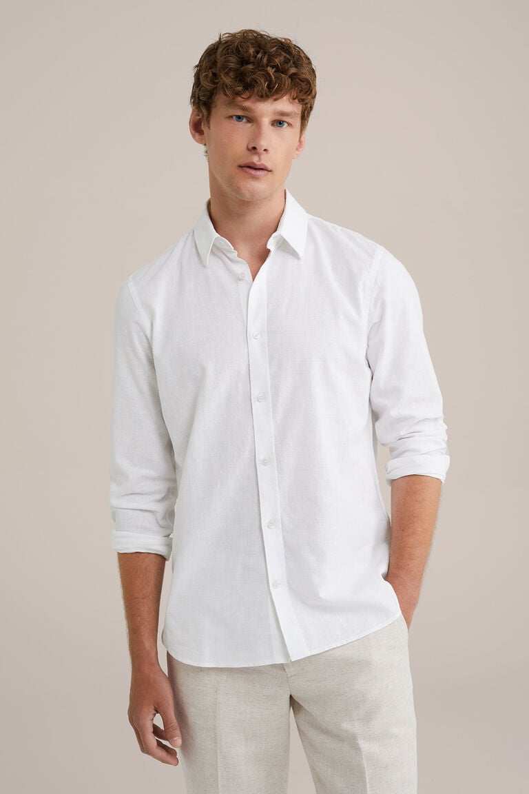 We Fashion Easy Care Overhemd Van Linnenmix Wit