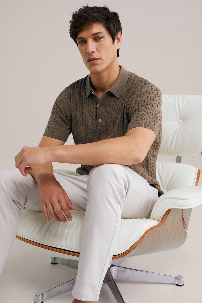 We Fashion Fijngebreide Polo Bruin