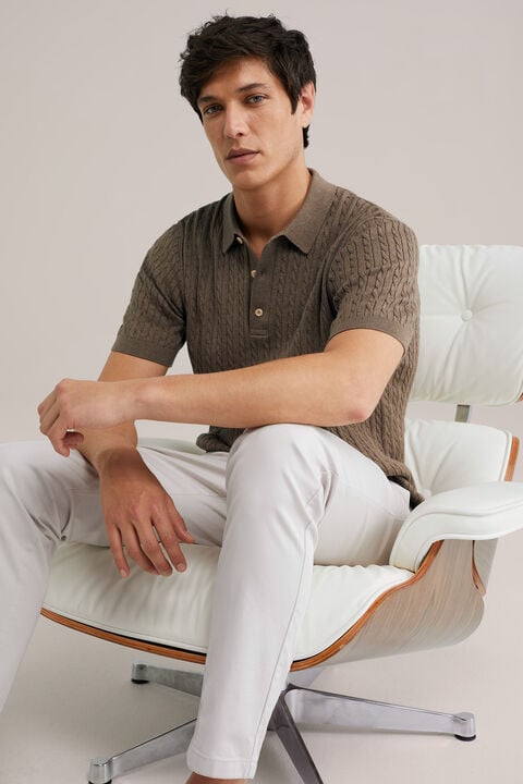 we fashion fijngebreide polo Bruin