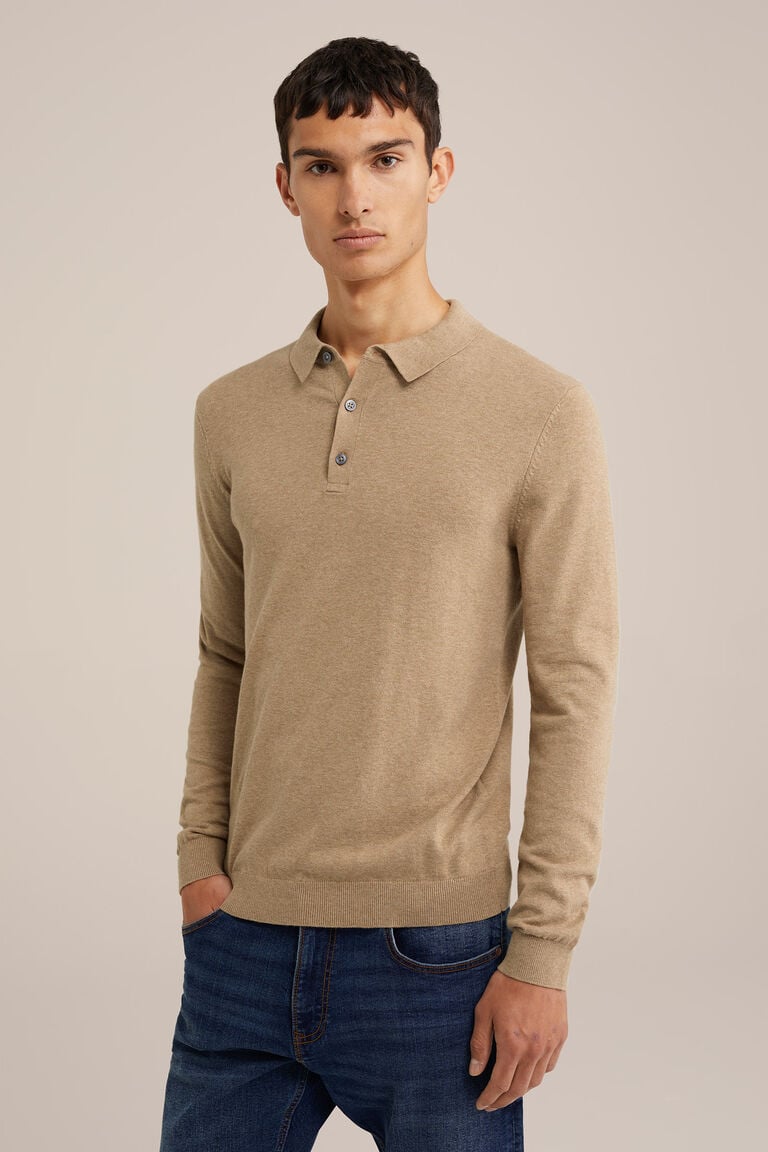We Fashion Fijngebreide Polo Caramel