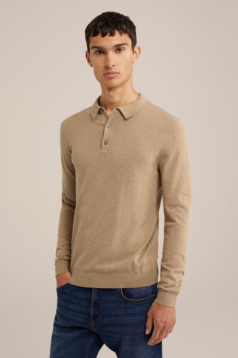 we fashion Fijngebreide polo Caramel