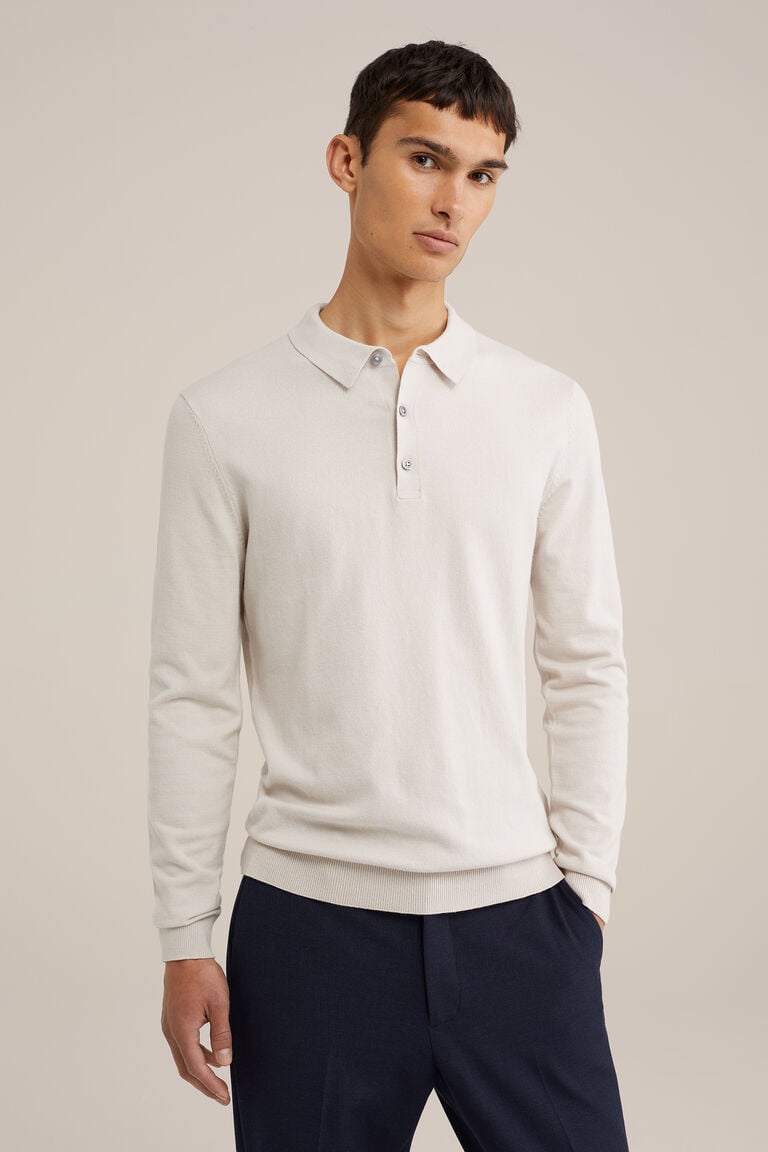 We Fashion Fijngebreide Polo Gebroken Wit