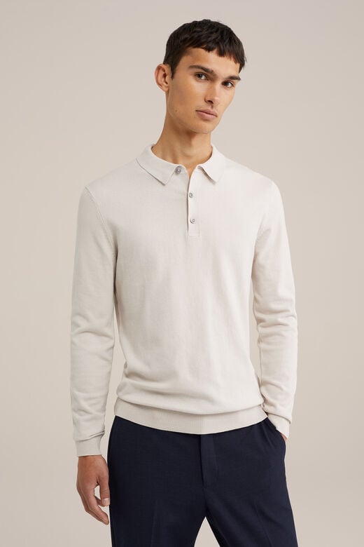 We Fashion Fijngebreide Polo Gebroken Wit