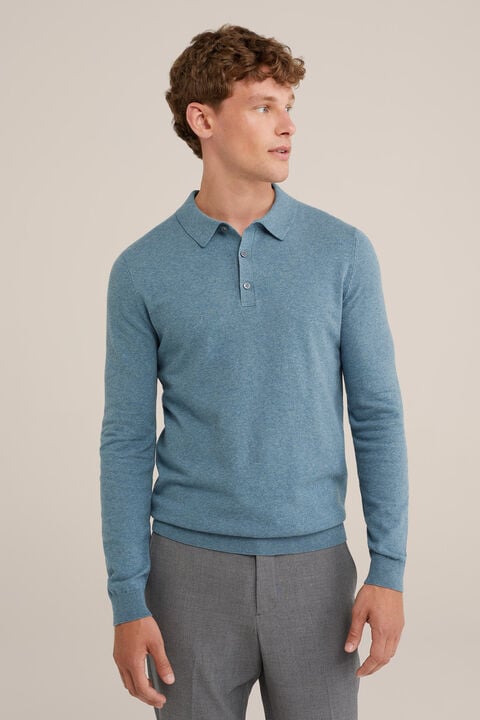 we fashion Fijngebreide polo Grijsblauw